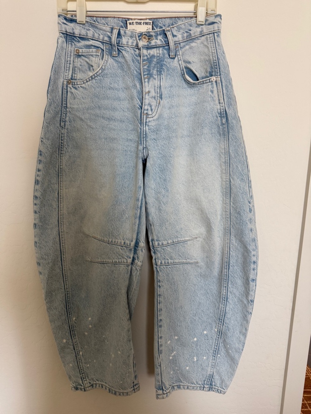 We The Free Light Wash Balloon Jeans with Paint-Splatter Detail